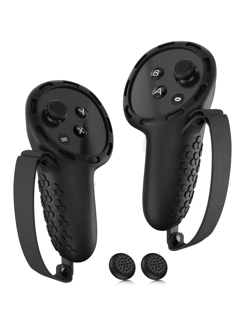Controller Grips for Oculus Quest 3 Comfortable Silicone Cover with Controller Hand Straps 2Pcs Rocker Cap and Joystick Protection Reserve Precise Hole Positions Black - Image 1